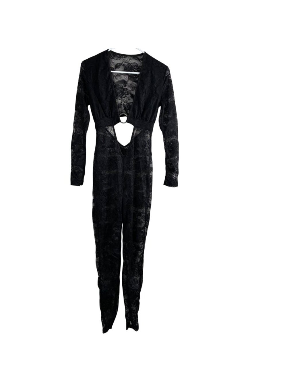 Unbranded Black Sheer Floral Lace Cut-Out Jumpsuit Sz Small